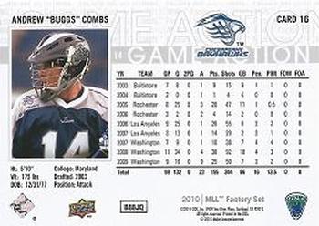 2010 Upper Deck Major League Lacrosse #16 Andrew Combs Back